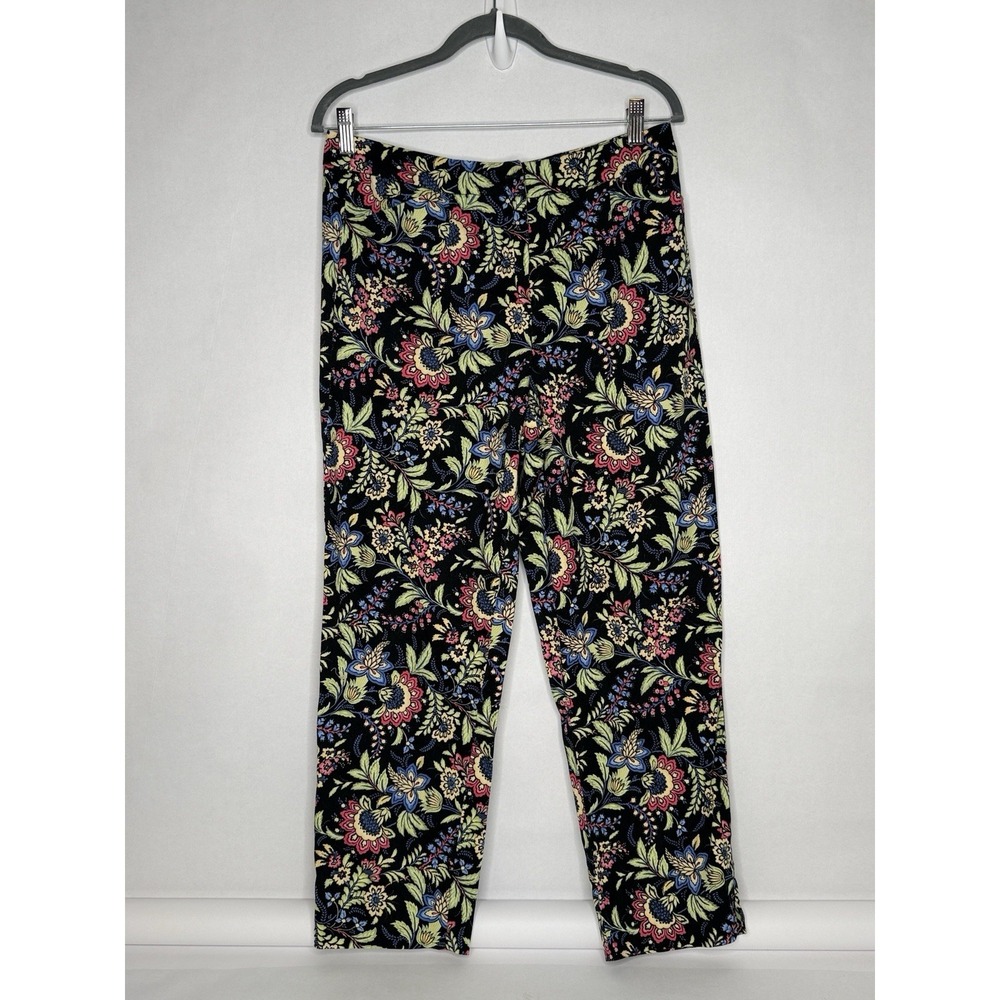 Appleseed's Pants Women's Size 10 Black Floral Print Capri Crop Pockets